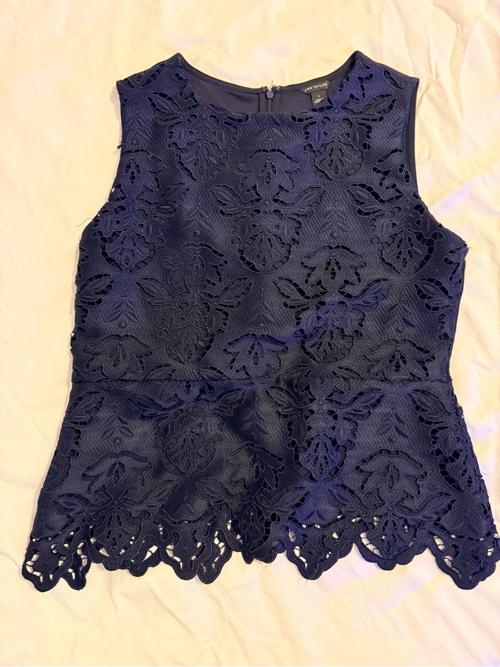 Ann Taylor Navy Lace Sleeveless Blouse, small - Picture 2 of 5